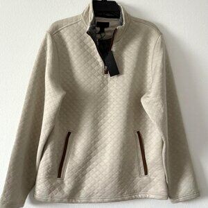 Magaschoni Mens Quilted Pullover Sweater 1/4 Zip Pockets Tan Size Small NWT